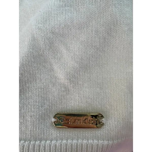 Calvin Klein White Mock Neck‎ Button Shoulder Sweater SZ M Classic Preppy - Image 5