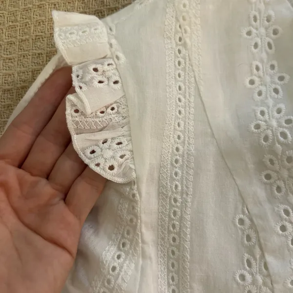 Mock ruffle neck eyelet embroidery crop top - Image 4