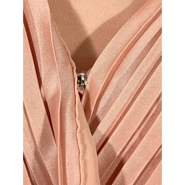 Japana‎ Pleated Faux Wrap Peplum Women Blouse Crop V Neck Elastic Waist Peach XS - Image 5