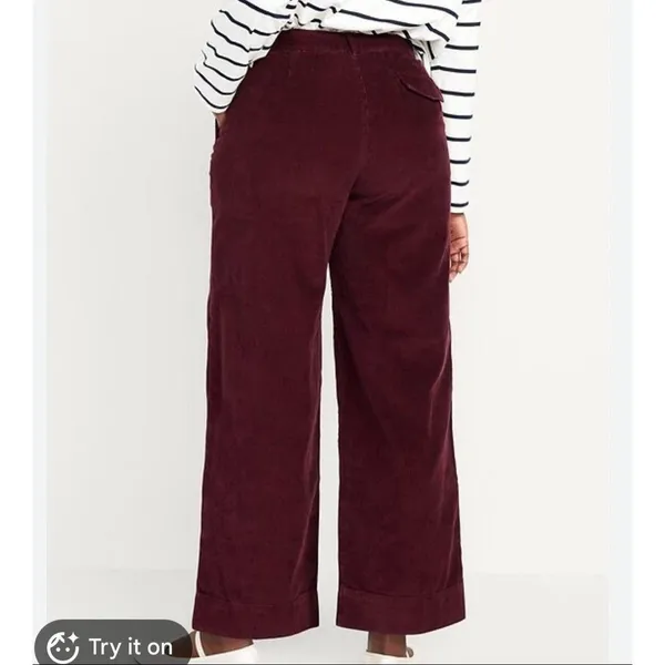 Old Navy Women Burgundy Corduroy High Waisted Wide Leg Pants Maroon Pants 10 - Image 2