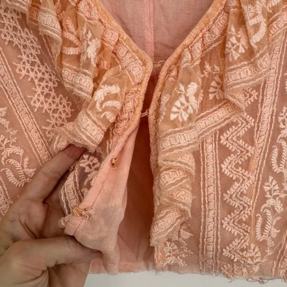 LoveShackFancy Macey Crop Top XS Rosewater Pink Lace Ruffle Long Sleeve Blouse‎ - Image 8