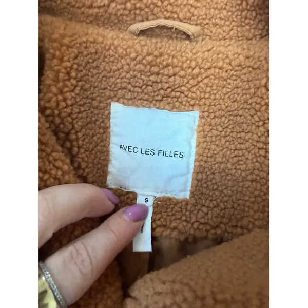 Avec Les Filles Camel Brown Faux Fur Sherpa Trucker Jacket Womens Small 82773 - Image 3