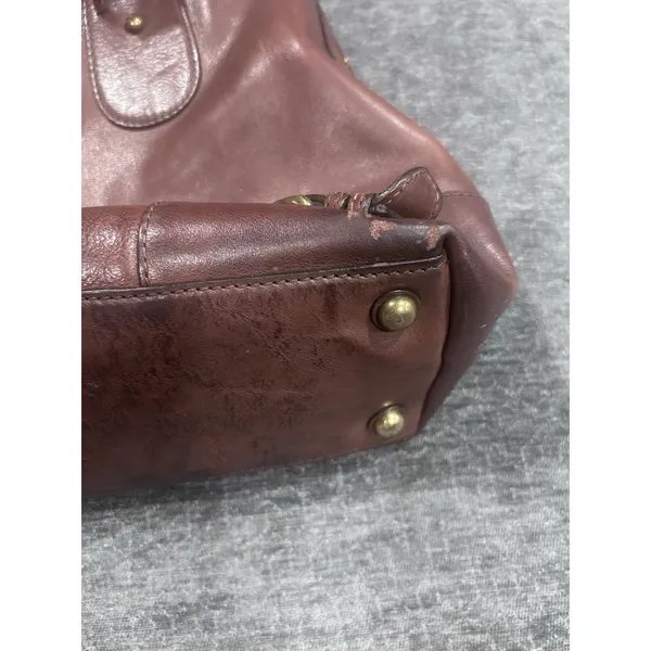 Banana Republic Brown Leather Bowling Satchel Bag Brass Buckles Y2K Slouchy - Image 4