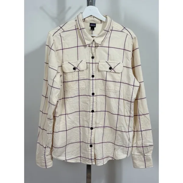 Patagonia Button Down Shirt Women's Flannel Plaid Long Sleeve Casual Size L - Image 3