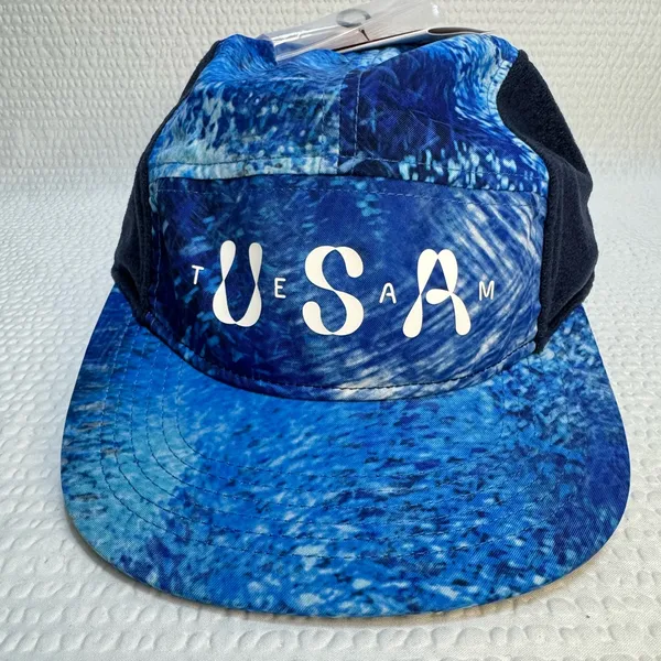 Nike Fly 5 Panel Hat USA Olympic Team Patches Size M/ L Dri Fit Blue Running New - Image 2