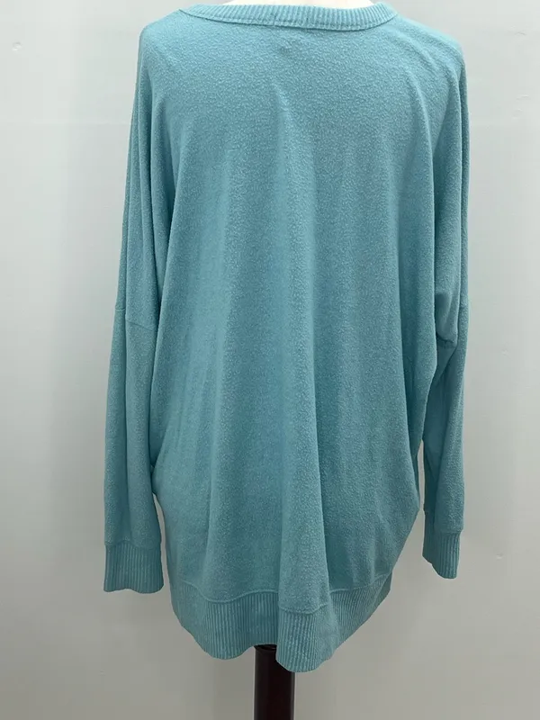 Aerie Women's Teal Blue Green Long Sleeve Oversized Slit Hem Pullover Sweater XS - Image 5