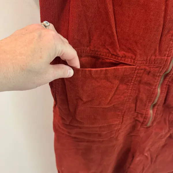 All Row Rust Red Corduroy Utility Jumpsuit Short Sleeve Zip Front PM1070 Large - Image 2