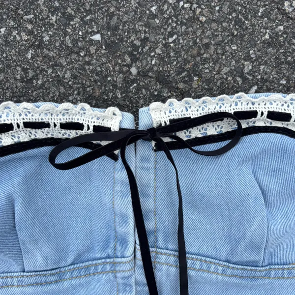 NWT Pretty Little Thing Denim Lace Crop top Size 8 - Image 11
