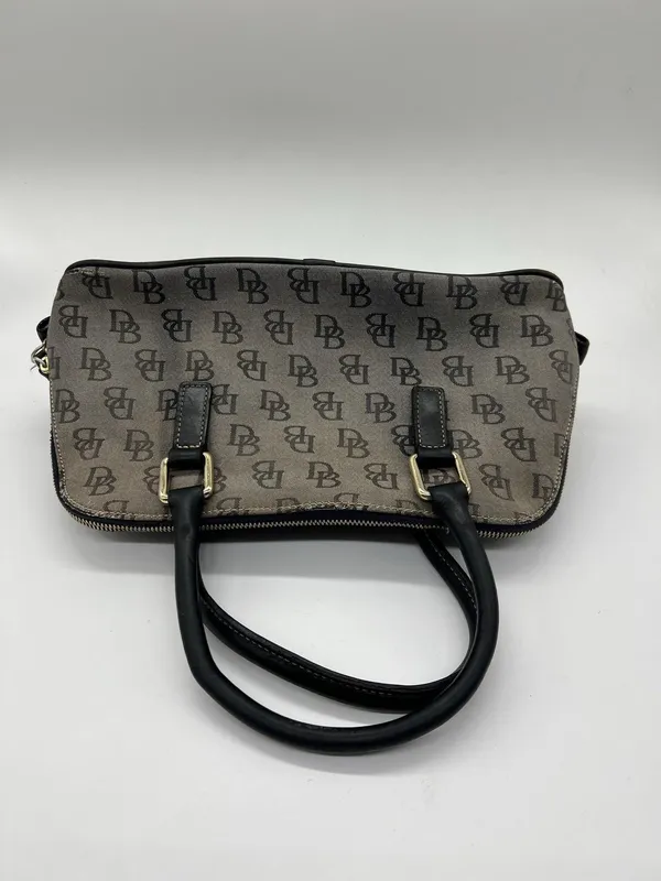 Dooney & Bourke Satchel Bag Womens Medium Gray Logo Canvas Leather Zip Purse - Image 2