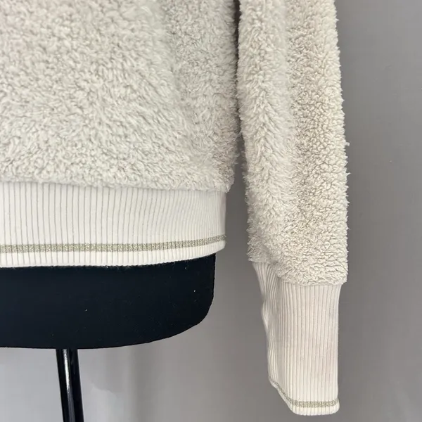 Athleta Tugga Jacket Womens M Sherpa Teddy Fleece Full Zip Cozy Ivory‎ Medium - Image 11