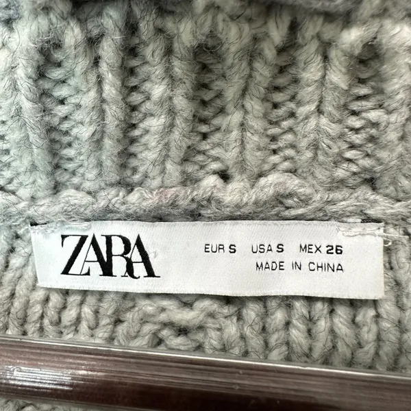 Zara Grey Knit Sweater Floral Embroidered Ruffle Collar S Twee Cottagecore Boho - Image 4