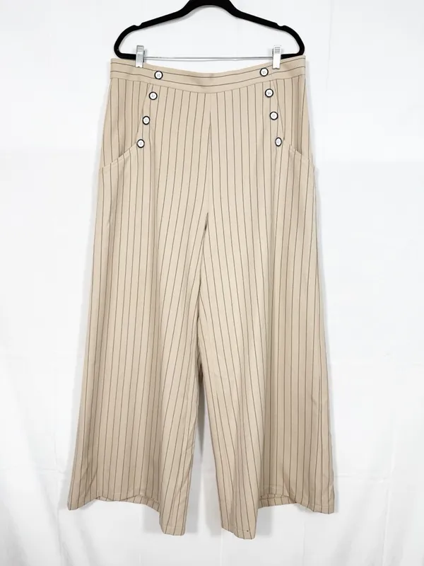 Hell Bunny 30s 40s Caspian Beige Stripe Swing Sailor Trousers Retro Pinup - Image 3