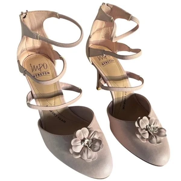 Impo stretch memory foam Baby Pink heels flower Tamara Bow 3" Heels Wedding‎ 9.5 - Image 2