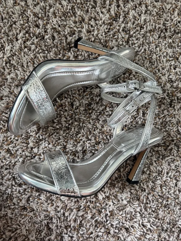Vince Camuto Metallic Silver Ankle-Strap Heels - Image 2