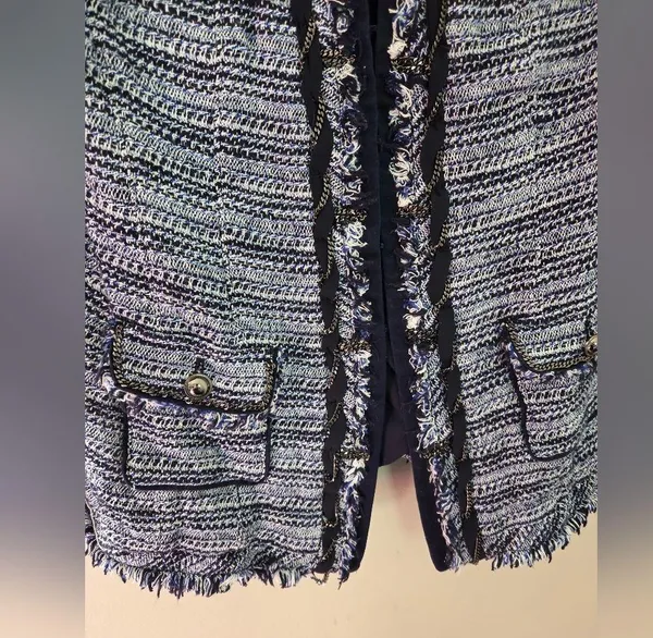 White House Black Market Blue and Black Tweed Jacket - Image 3