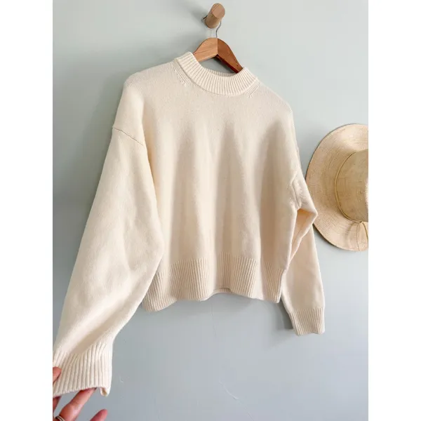 Madewell | NWT SoftWool Boxy Crewneck Sweater in Heather Cloud Cream | Sz S - Image 3
