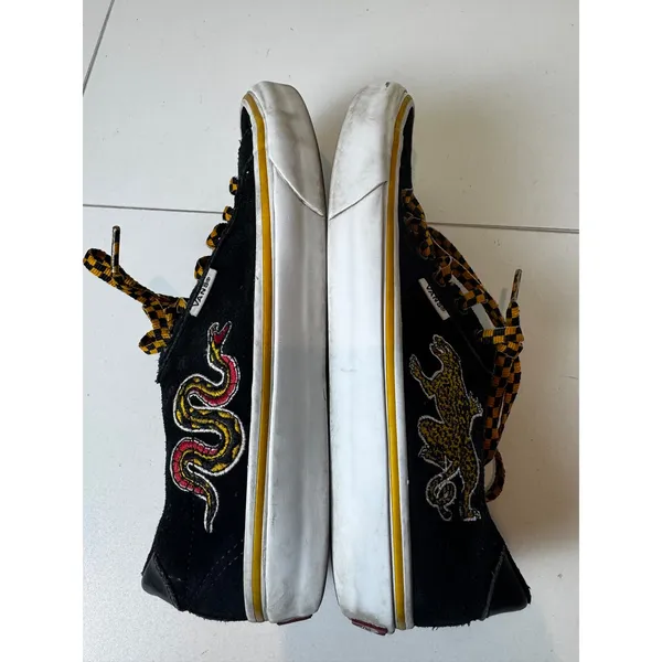 Vans Embroidered Snake Cheetah Panther Sneakers Womens 7.5 Black Suede Skate‎ - Image 7