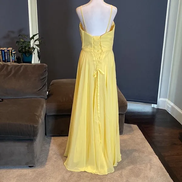 Women’s Yellow Chiffon Full Length Bridesmaid Prom Dress Corset Back Size 10 - Image 5