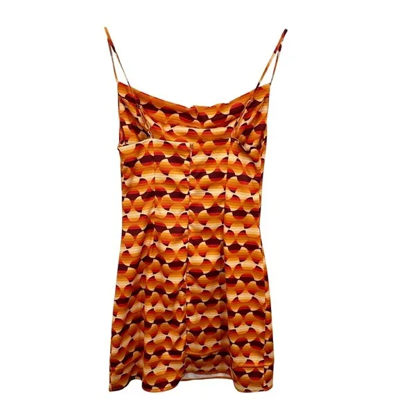 Urban Outfitters Retro Geometric Print Cowl Neck Slip Mini Dress‎ Orange Yellow - Image 12