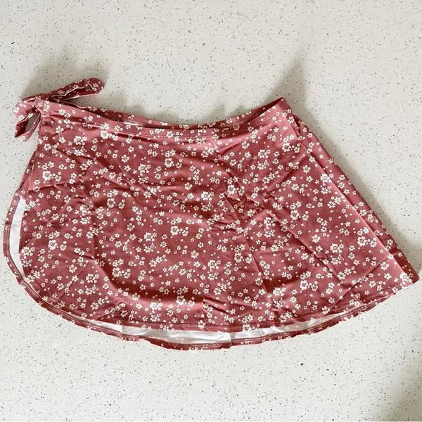 Andie Swim Sarong Bottom Side Tie Skirt Coverup Ditsy Floral‎ Rose Pink Size S - Image 5