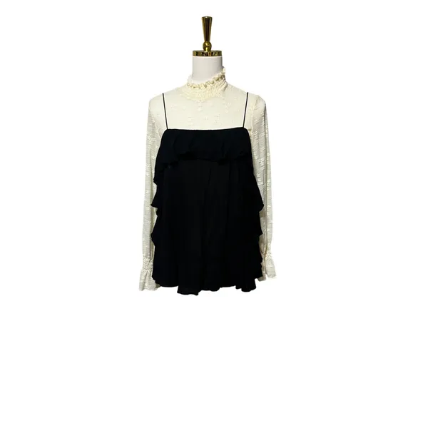 Free People Intimately Black Tiered Ruffle Cami Tank Top Size Medium - Image 4