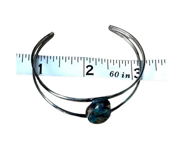 Vintage Sterling Silver and Turquoise Cuff Bracelet, Delicate Turquoise Cuff - Image 3