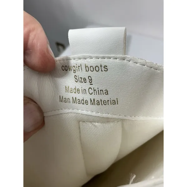 Womans Fran Willot Knee High Cowgirl Boots 9 White Embroidered Heel 1/2 Zip - Image 6
