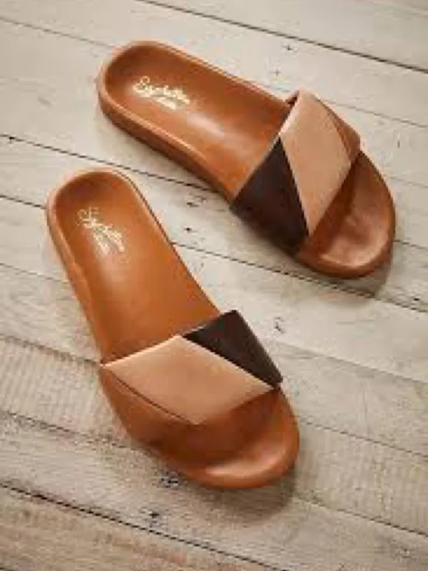 Seychelles tan & brown bubble color block leather sandal slides Sz 8 #eurosummer #vacation #bobo - Image 2
