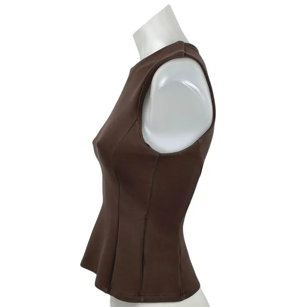 Zara Women's Brown Sleeveless Crew Neck Pleated Peplum Shirt Blouse Top Size M - Image 3