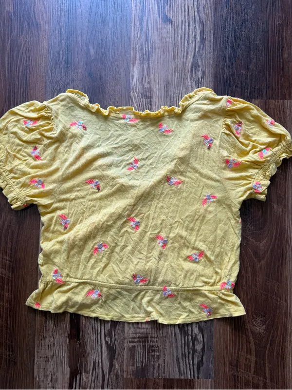Free People Yellow Floral Ruffle-Trim Crop Top - Image 6