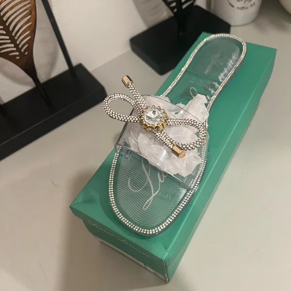 Elegant Rhinestone Embellished Slide Sandals Size 9.5 by Lauren Lorraine - Image 2