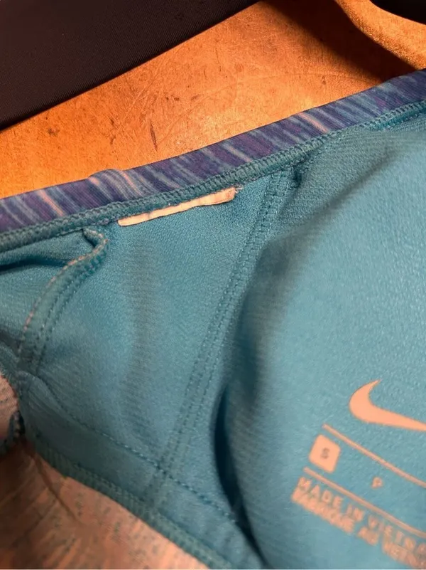Nike Womens Small Tank Top High Neck Teal Blue Mesh Strappy Padded Bra Athletic - Image 5