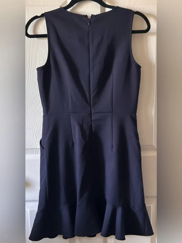 Ann Taylor LOFT Navy Blue Flounce Dress w/Faux Pearl Buttons Sz 0 Balletcore - Image 6