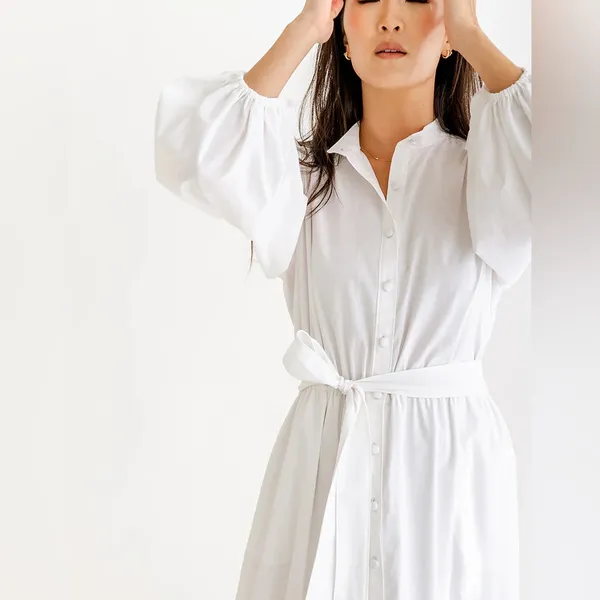 Brittany Fuson White Louisa Button-Front 100% Cotton Tiered Belted Maxi Dress XS - Image 2