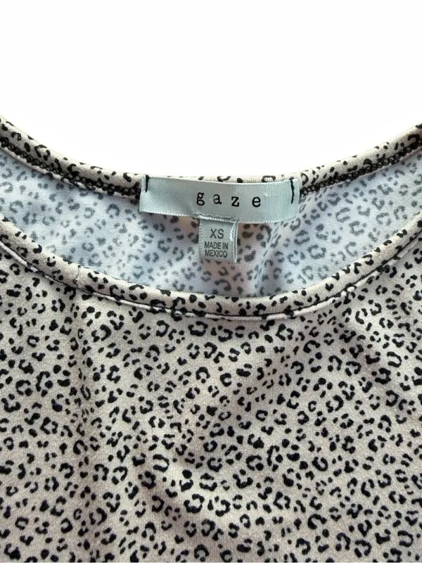 Gaze Women’s XS Leopard Print Long Sleeve Crewneck Crop Top Beige Black Animal - Image 3