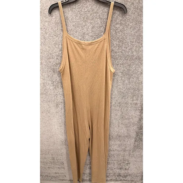 Bucket List Women Jumpsuit Large Tan Relaxed V-Neck Pocket Knit R5211 - Image 5