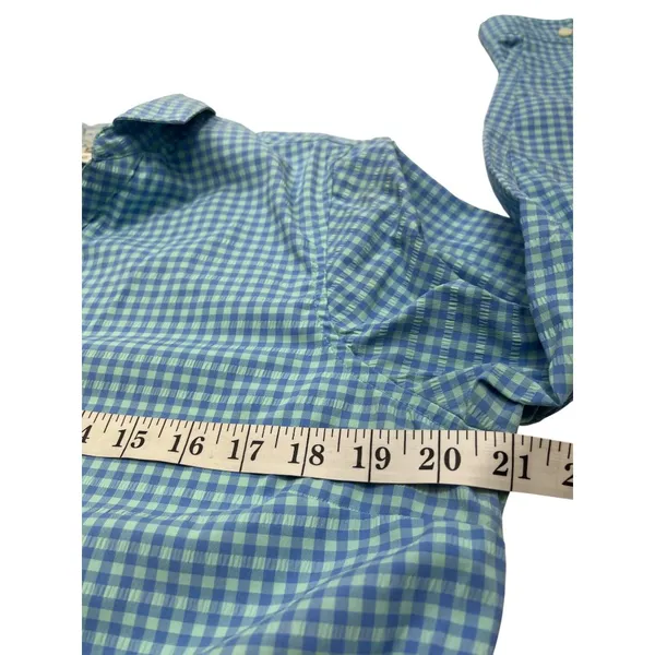 L.L.Bean Womens Medium Button-Up Gingham Shirt Blue & Green Long Sleeve 23i - Image 9