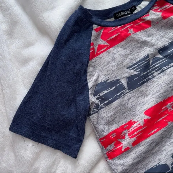 Deerose USA Raglan Tee M Red Blue Stars Stripes Patriotic Shirt - Image 4