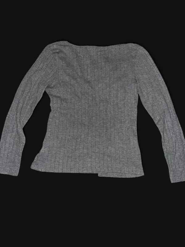 Women's Grey Long Sleeve Twist Front Knit Top - Image 2