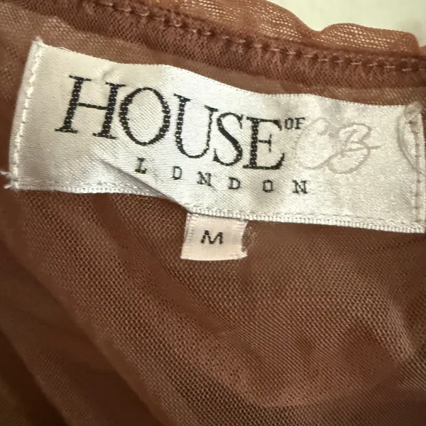 HOUSE OF CB | Emme Mesh Long Sleeve Brown Bodysuit Mocha | Medium - Image 5