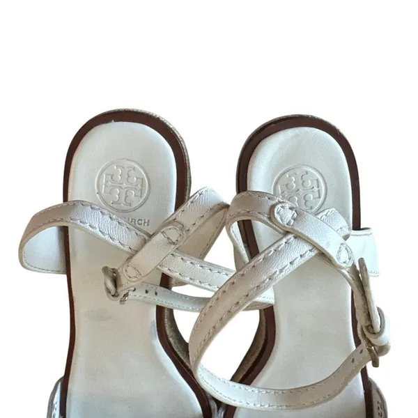 Tory Burch Roselle Platform Espadrille Wedges‎ White Leather 10 - Image 4