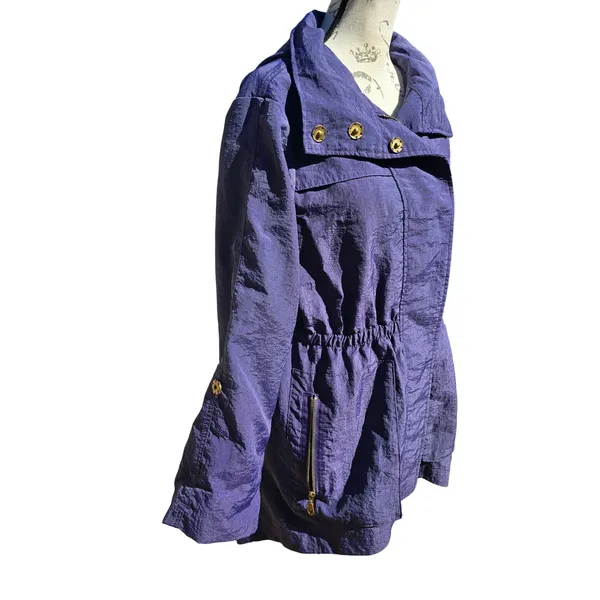 GET Purple Crinkle Nylon Hooded Windbreaker Jacket Gold Hardware 5809LNL Small‎ - Image 2