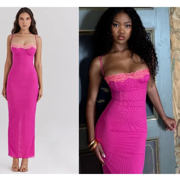 HOUSE OF CB 'Aiza'‎ Raspberry Lace Trimmed Maxi Dress NWOT size XS - Image 15