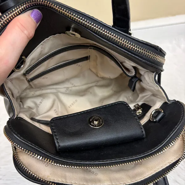 Guess Shawna Small Cali Black Leather Satchel Padlock Charm - Image 4