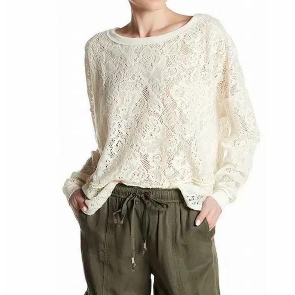 Free People Lace Floral Knit Not Cold In This Top, Ivory,‎ Size Small - Image 9