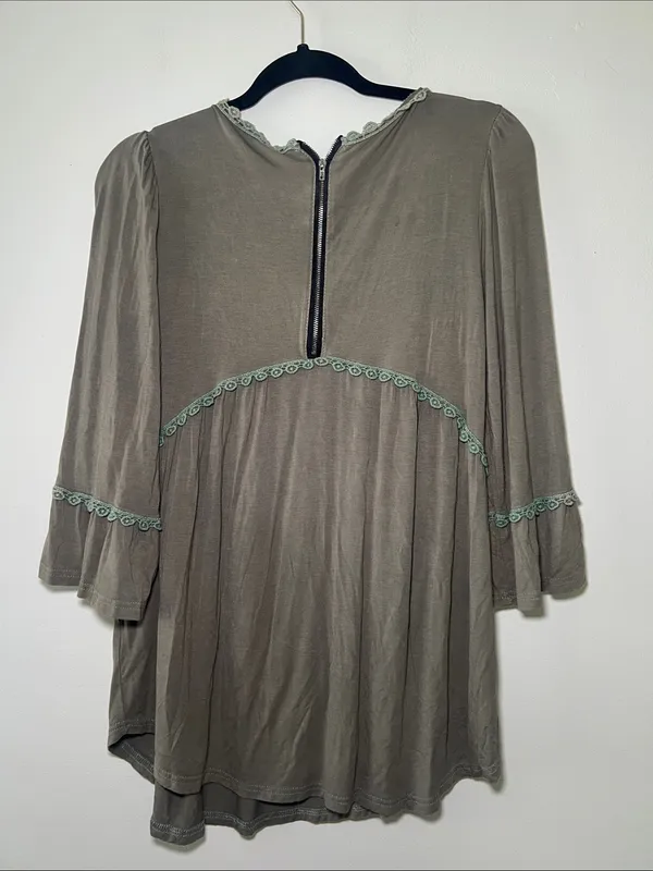 POL Womens Olive Green Crochet Trim Peasant Top - Image 5
