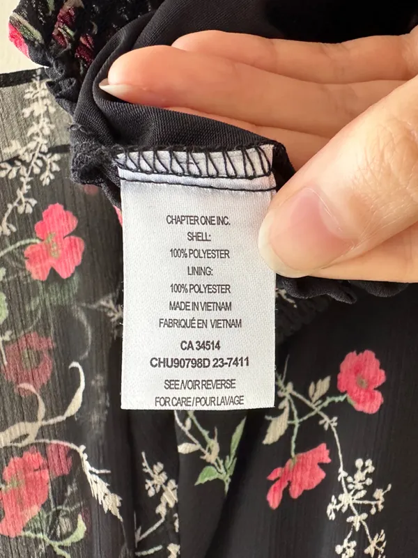 Haver London Smocked Waist Floral Flowy Blouse, Black/Pink, Size Large - Image 9