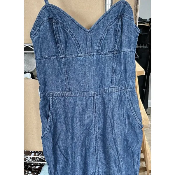 Express Womens Chambray Jumpsuit Sz 0 Boho Coastal Grandma Trouser Romper Y2k - Image 4