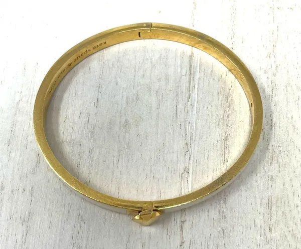 Kate Spade gold tone and white enamel hinged bangle bracelet - Image 8