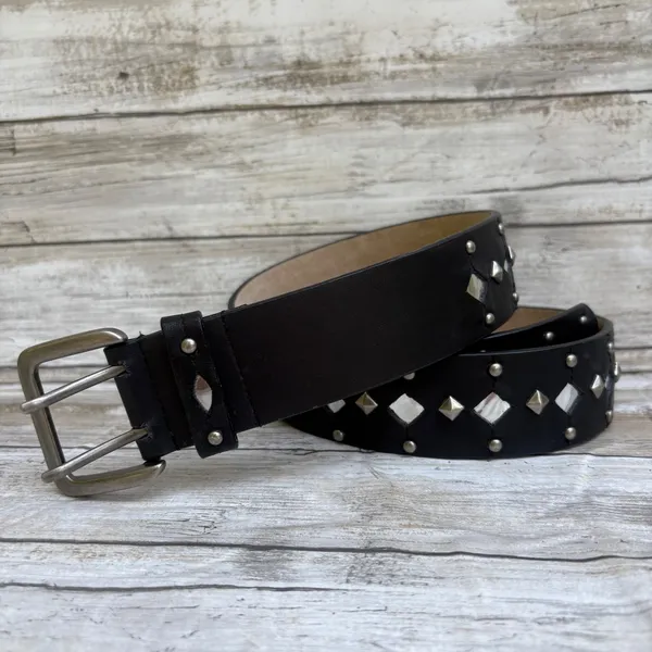 Apt 9 Studded Leather Belt M Black Diamond Mirrors Double Prong Y2K Grunge Punk - Image 2